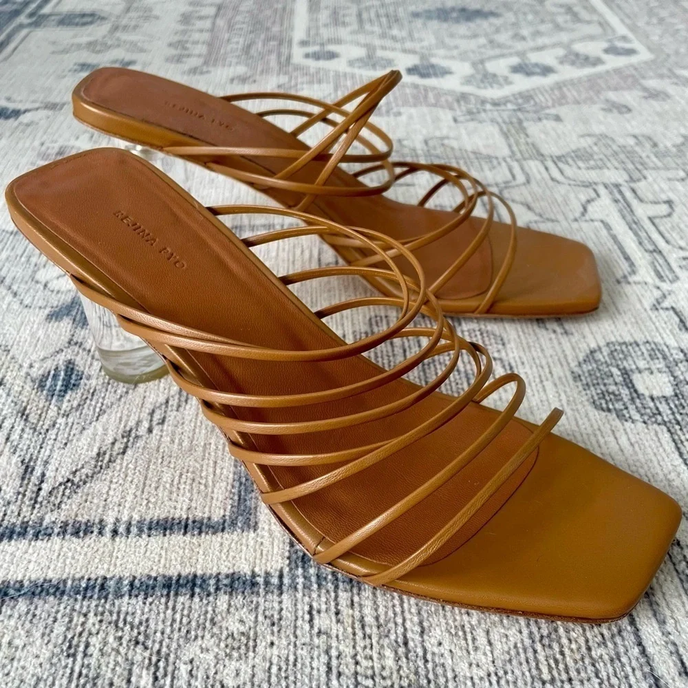 Regina Pyo “Zoe” Brown Leather Lucite Heel Sandals Sz 36